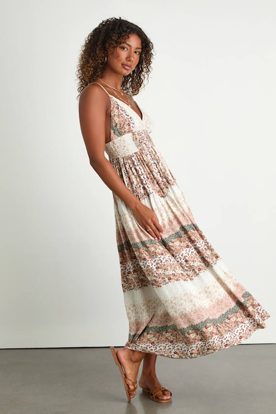 Aralline Ivory Boho Floral Sleeveless Maxi Dress