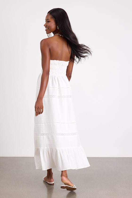Sylvana White Textured Strapless Midi Dress