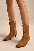 Carla Cognac Suede Kitten Heel Mid-Calf Booties