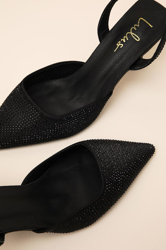 Elmira Black Rhinestone Studded Slingback Pumps
