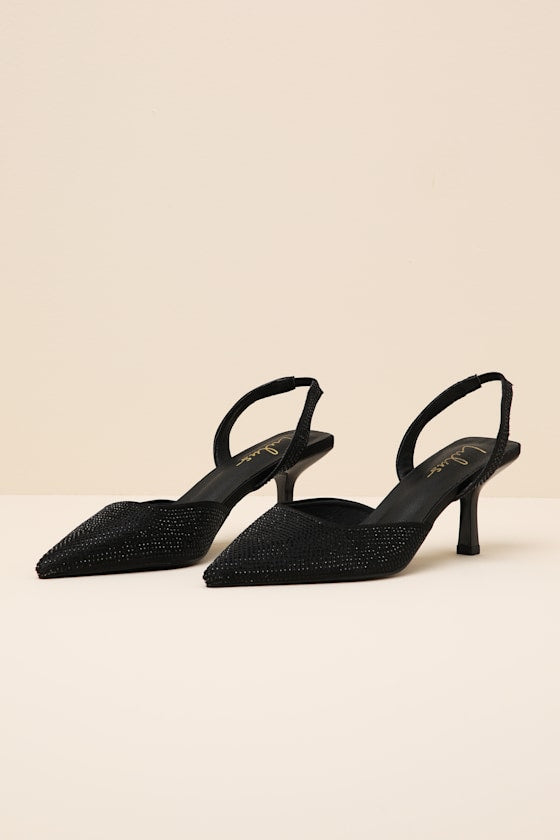 Elmira Black Rhinestone Studded Slingback Pumps