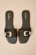 Nyomi Olive Suede Buckle Slide Sandals