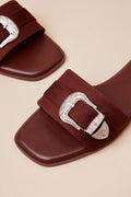 Nyomi Brown Suede Buckle Slide Sandals