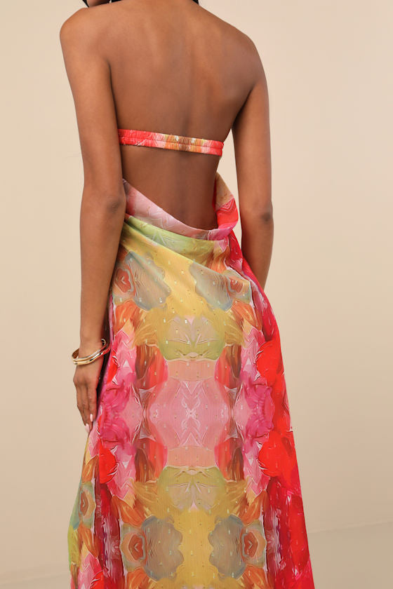 Bethany Pink Multi Clip Dot Strapless Cutout Midi Dress
