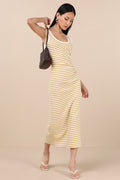 Edeva Yellow and Ivory Striped Knit Midi Dress