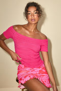Alamea Hot Pink Pointelle Knit Off-the-Shoulder Sweater Top