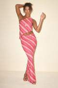 Fiala Pink Multi Crochet Chevron Mermaid Maxi Skirt