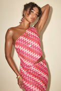Fiala Pink Multi Crochet Chevron One-Shoulder Top