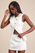 Teslee White Textured Mid-Rise Skort
