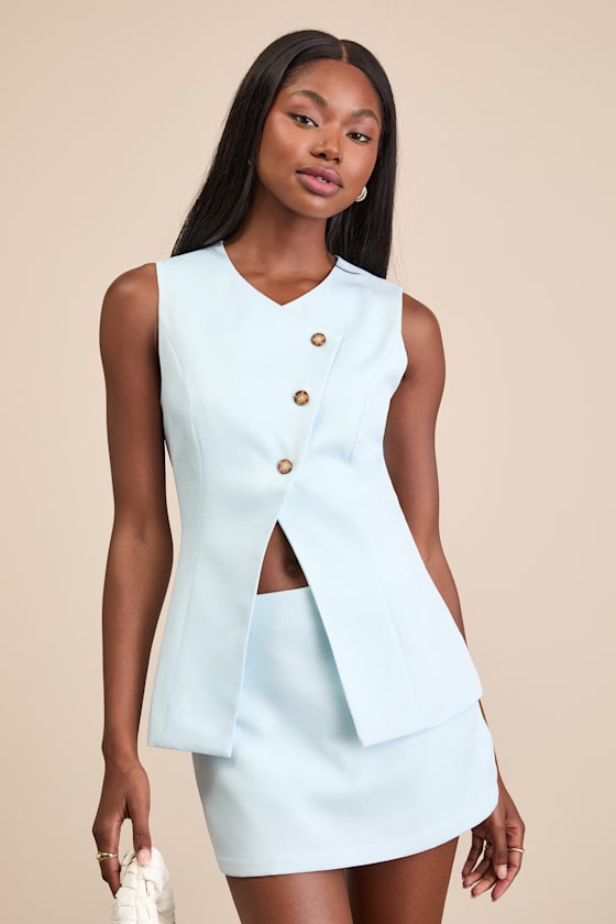 Teslee Light Blue Textured Mid-Rise Skort
