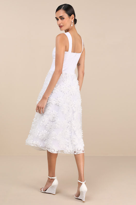 Benedita White Floral Applique Midi Dress
