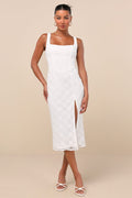 Kalani White Mesh Textured Midi Dress