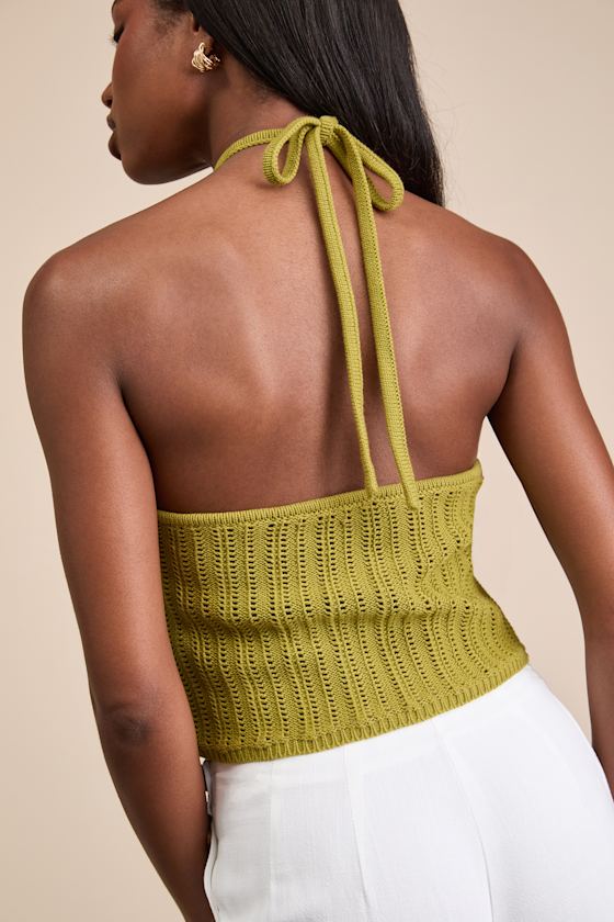 Serena Olive Green Sweater Knit Halter Top