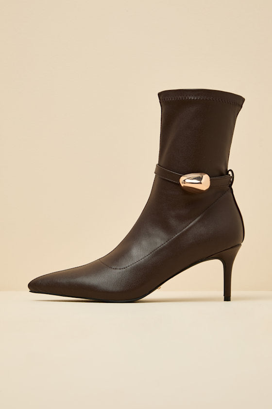 Joyce Chocolate Pointed-Toe Sock Boots