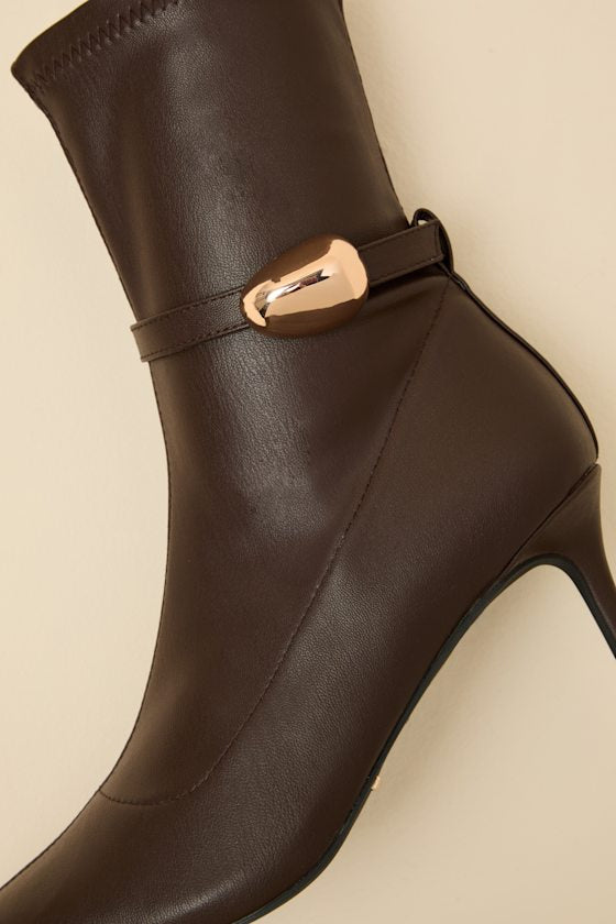 Joyce Chocolate Pointed-Toe Sock Boots