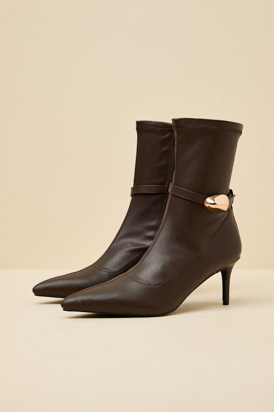 Joyce Chocolate Pointed-Toe Sock Boots