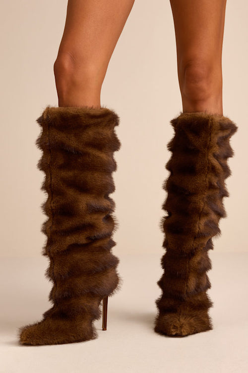Conrad Brown Faux Fur Slouchy Textured Knee-High Boots