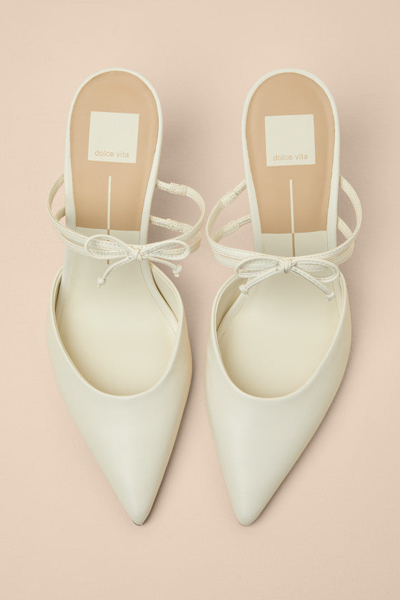 Klaire True White Leather Sculpted Pearl Heel Mule Pumps