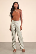 Kiora Sage Boho Print Satin Straight Leg Pants