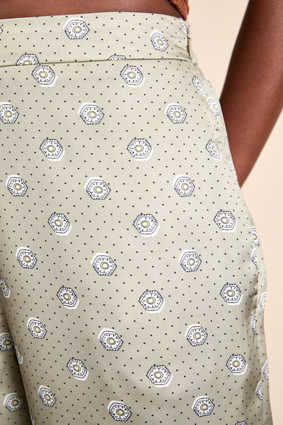 Kiora Sage Boho Print Satin Straight Leg Pants