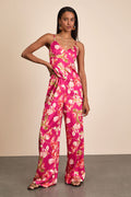 Zelimah Fuchsia Floral Satin Wide-Leg Pants