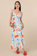Sanya Ivory Multi Print Button-Front Sleeveless Midi Dress