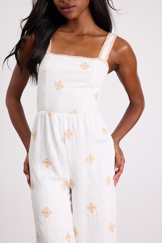 Arwen Ivory Embroidered Wide-Leg Jumpsuit