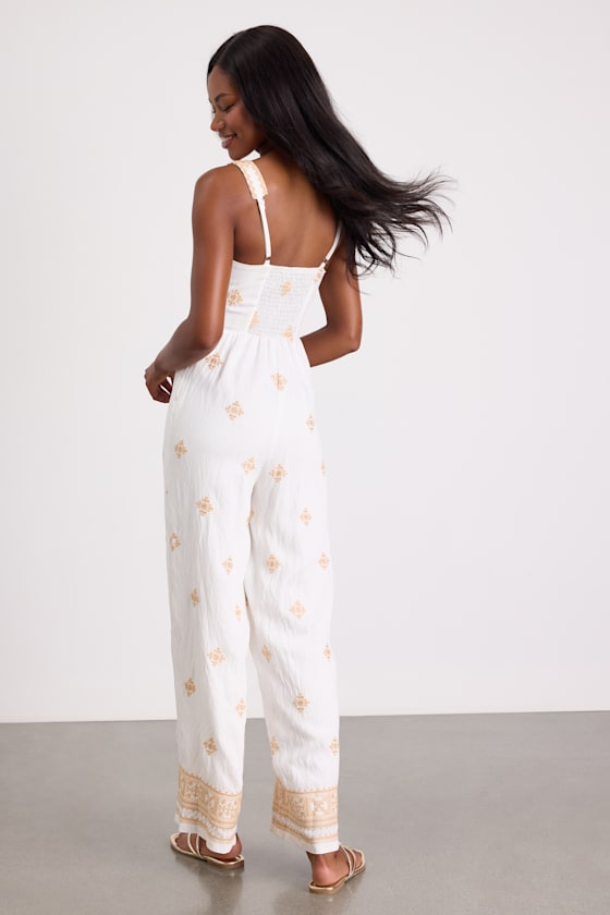 Arwen Ivory Embroidered Wide-Leg Jumpsuit