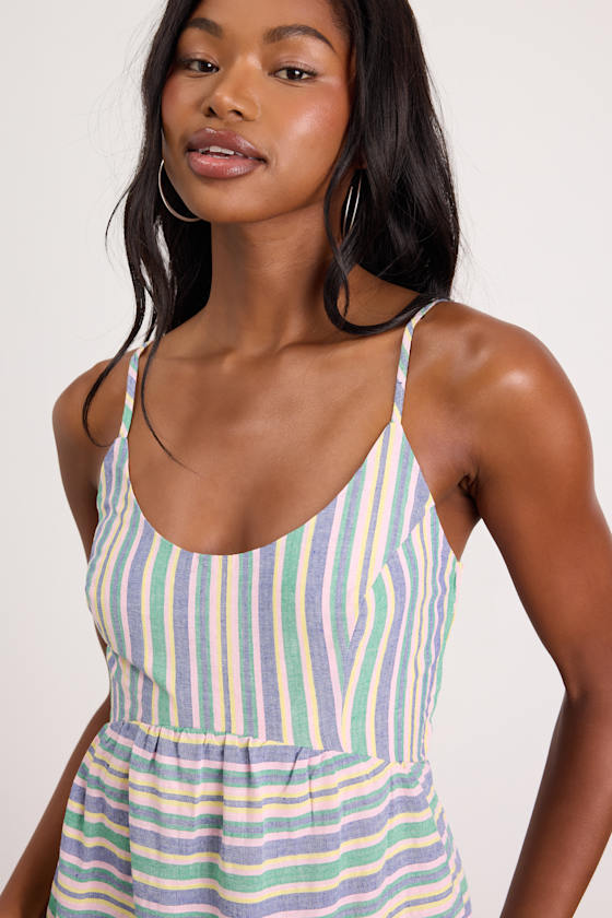 Journi Green Multi Striped Tiered Midi Dress