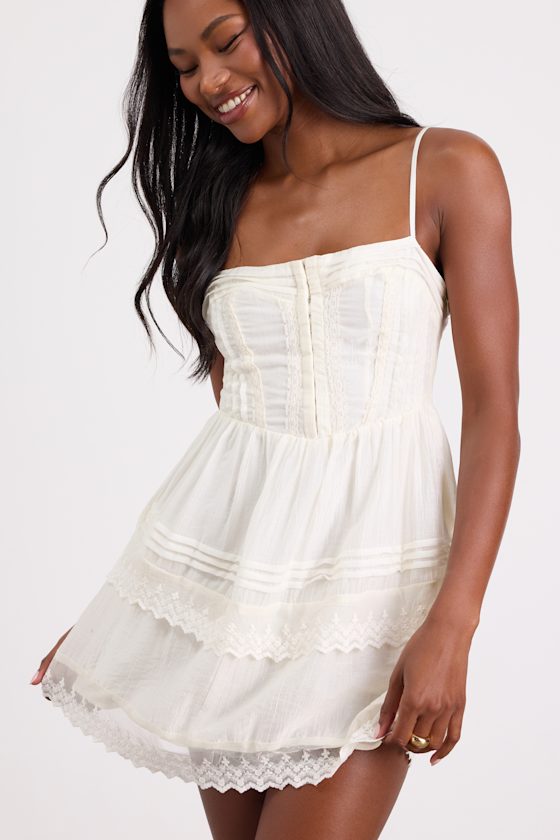 Abby White Lace Tiered Mini Dress