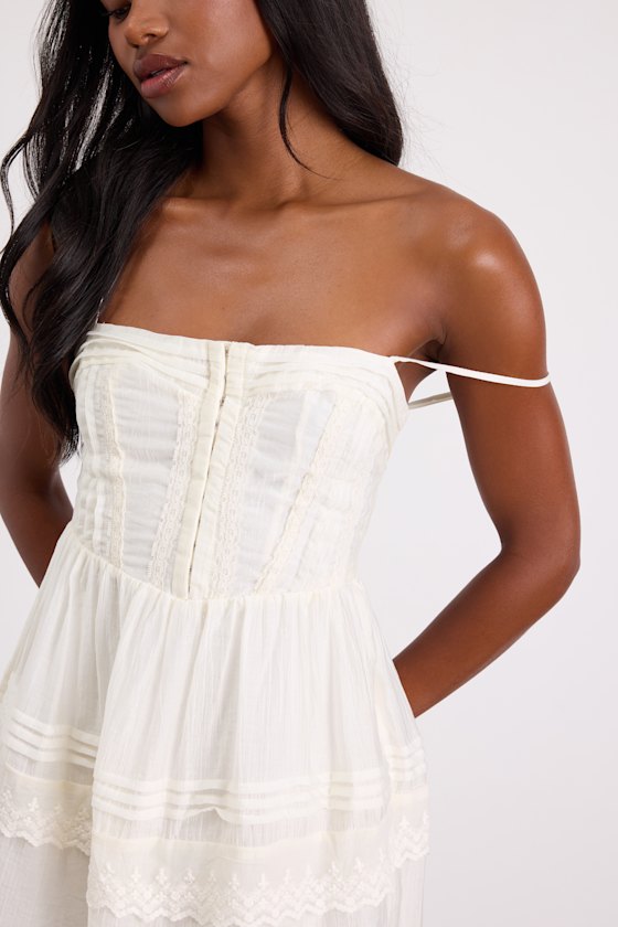 Abby White Lace Tiered Mini Dress