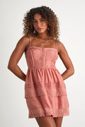 Abby Dusty Pink Lace Tiered Mini Dress