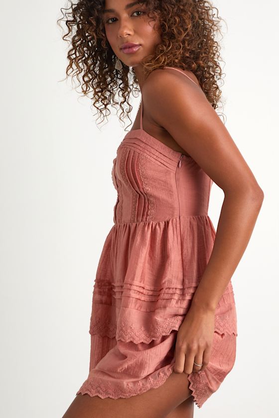 Abby Dusty Pink Lace Tiered Mini Dress