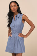 Jaliyah Blue Collared Button-Front Mini Dress