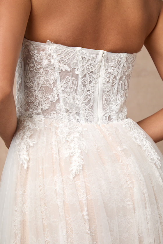 Colette White and Beige Lace Bustier Maxi Dress