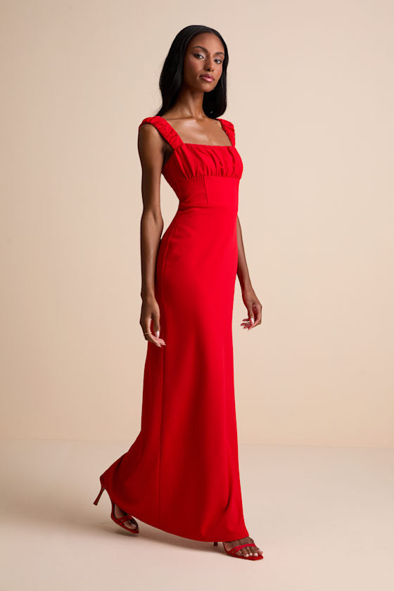 Tayla Red Sleeveless Ruched Column Maxi Dress