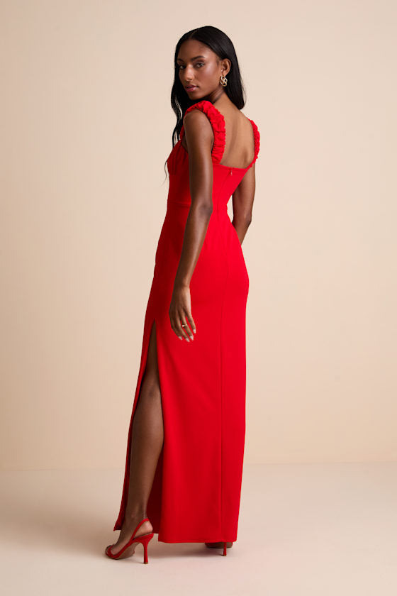 Tayla Red Sleeveless Ruched Column Maxi Dress