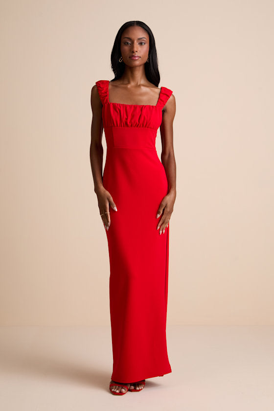 Tayla Red Sleeveless Ruched Column Maxi Dress