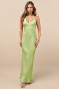 Lashay Light Green Satin Halter Mermaid Maxi Dress