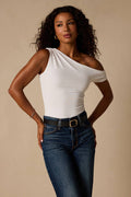 Lulah Ivory Slinky Knit Asymmetrical Bodysuit