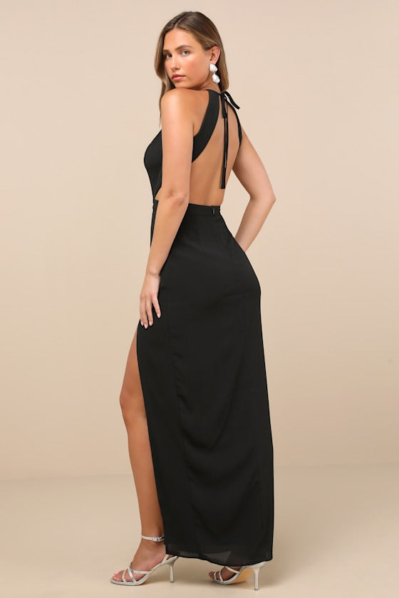 Nettie Black Halter Backless Maxi Dress