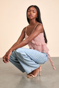 Luscinia Light Pink Textured Ruffled Cami Top