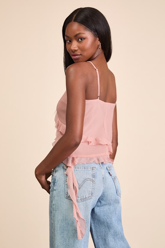 Luscinia Light Pink Textured Ruffled Cami Top