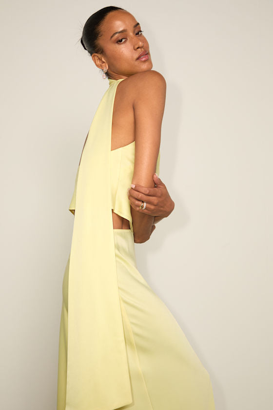 Marabella Light Yellow Satin One-Shoulder Sash Top