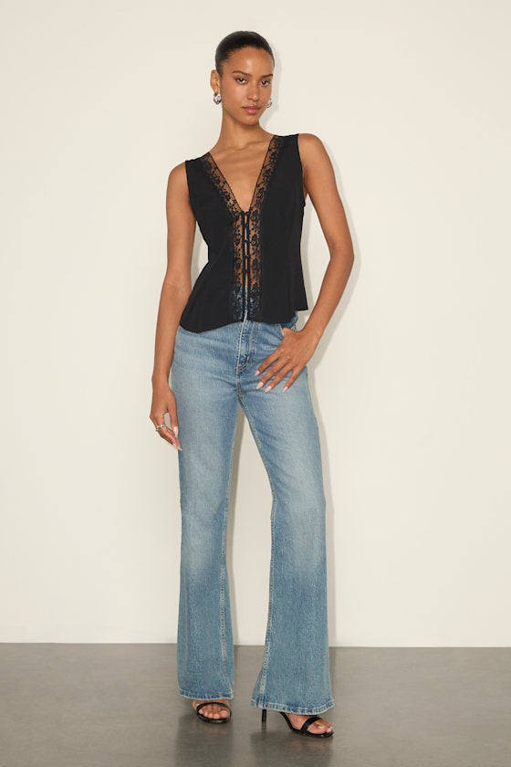 Mindy Black Lace Button-Front Tank Top