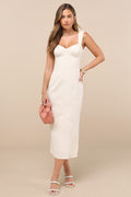 Amyra Cream Cap Sleeve Bustier Midi Dress