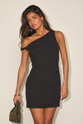 Becca Black Twisted One-Shoulder Mini Dress