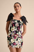 Emphatically Adorable Black Floral Tie-Strap Mini Dress
