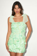 Emphatically Adorable Light Green Floral Tie-Strap Mini Dress