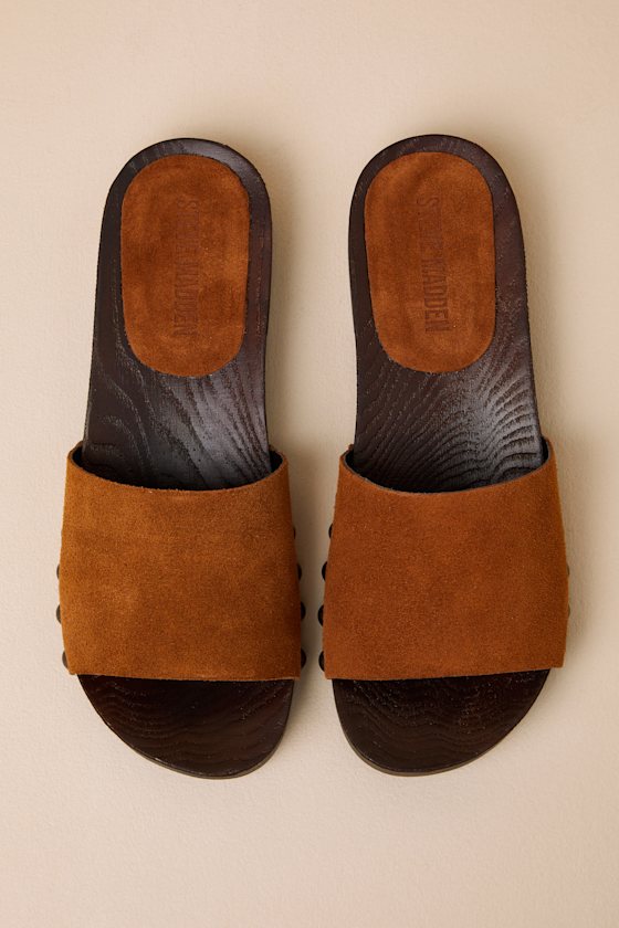 Cento Chestnut Suede Leather Slide Sandals